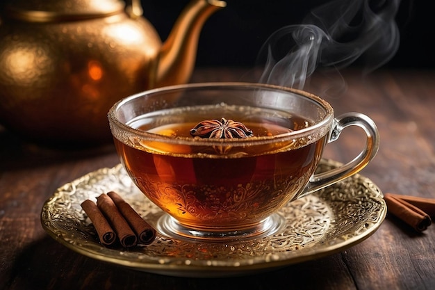 Spiced tea with a dusting of nutmeg