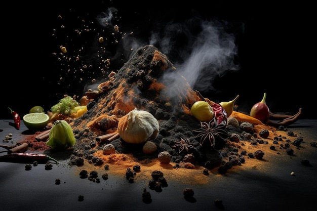 Photo spices around spilled powder