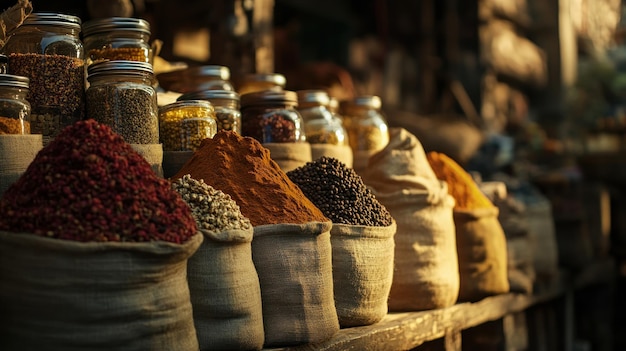 Photo spices in bags and jars