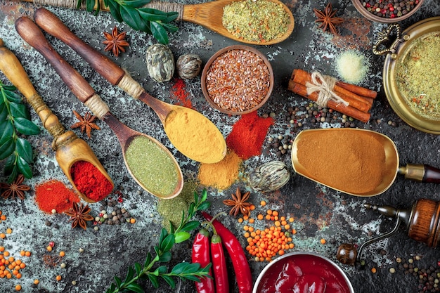 Spices for cooking on an old surface