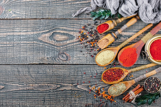 Spices for cooking, on an old surface