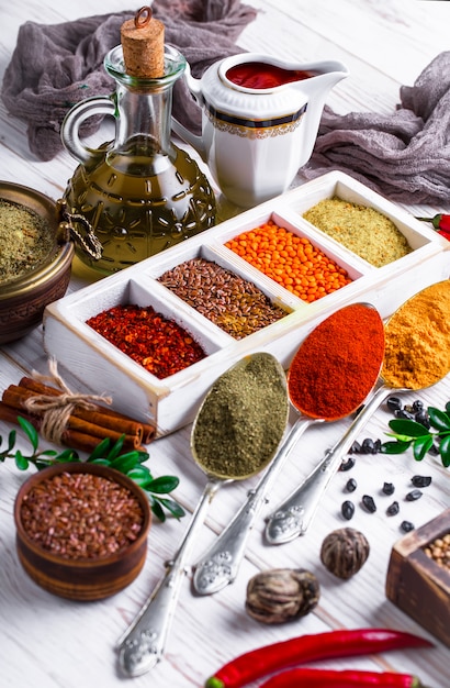 Spices for cooking on an old table