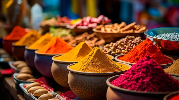 spices and herbs for sale in a traditional market