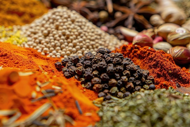 Photo spices of indian cuisine selective focus