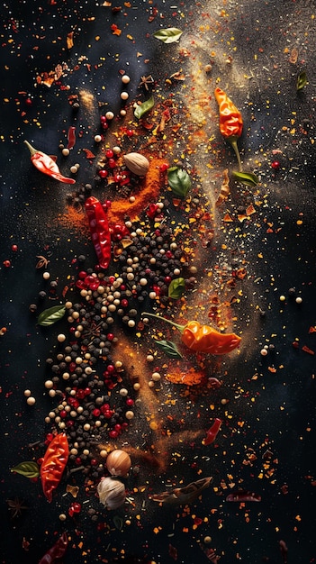 Spices mix explosion on black background