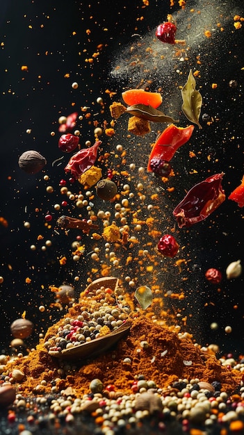 Spices mix explosion on black background