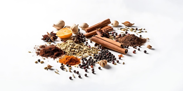 Spices and spices on a white background