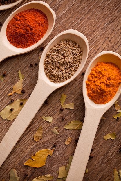 Spices on spoons