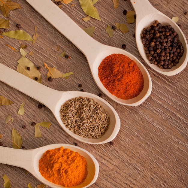 Spices on spoons