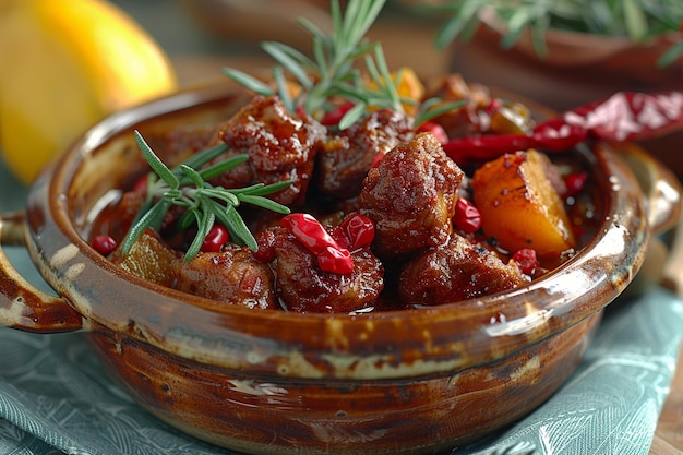 Spicy Beef Stew with Red Chili Pepper Infusion and Tender Cows