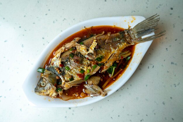 Spicy boiled fish on the plate