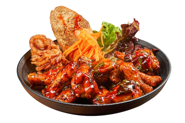 Spicy Buffalo Wings With Bread and Fried Onions Isolated Side