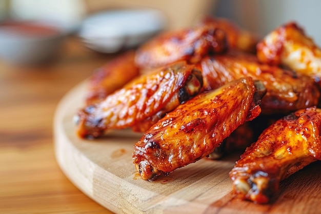 Spicy chicken wings arranged on a kitchen table