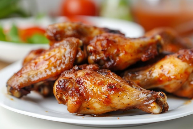 Spicy chicken wings arranged on a kitchen table