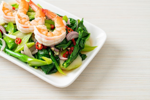 Spicy Chinese Kale Salad with Shrimp