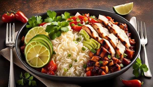 Spicy Chipotle Chicken Burrito Bowl with Cilantro Lime Rice