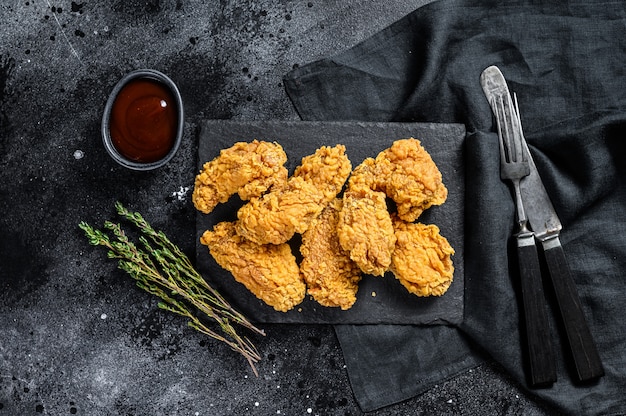 Spicy Deep Fried Breaded Chicken Wings. Top view