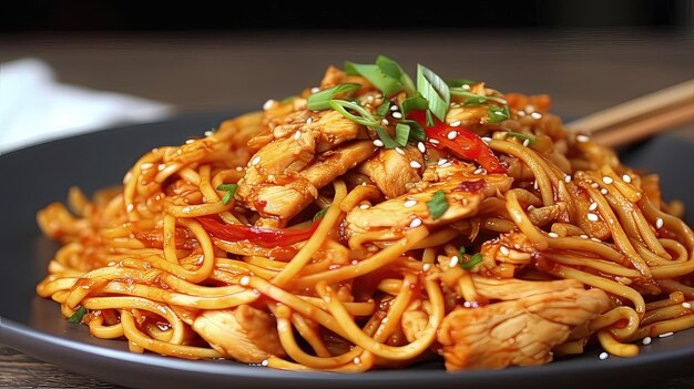 Spicy garlic noodles with chicken are a quick and easy dinner option that is sure to impress Generated by AI