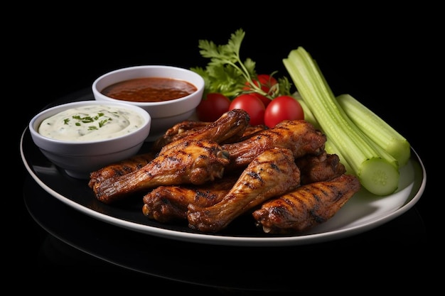 Spicy grilled chicken wings with a side of celery