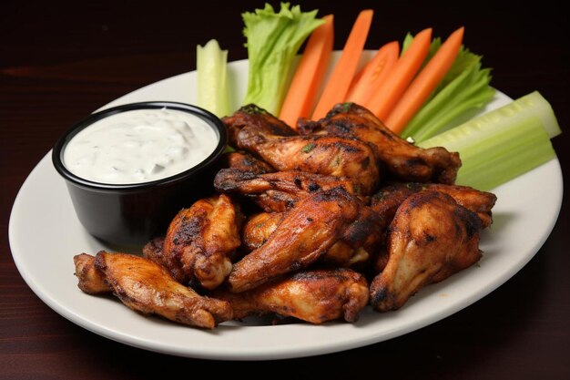 Spicy grilled chicken wings with a side of ranch di