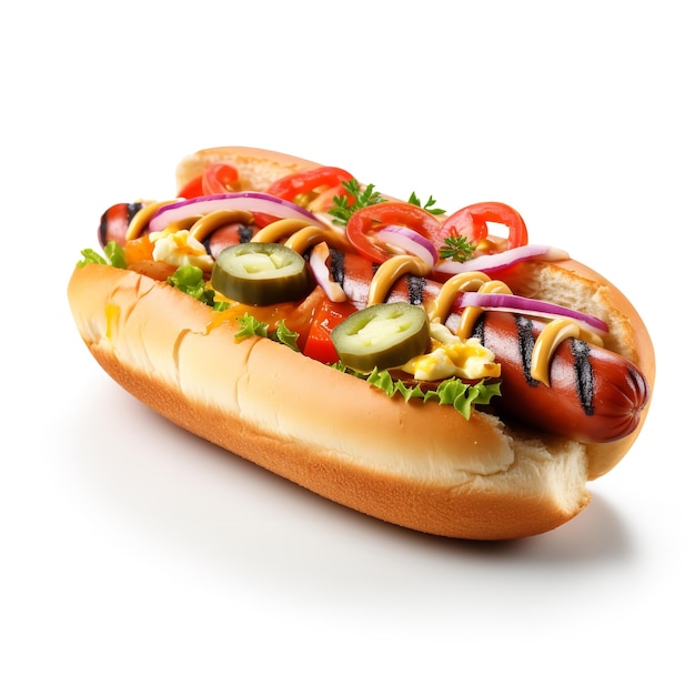 Spicy Hot Dog isolated on white background