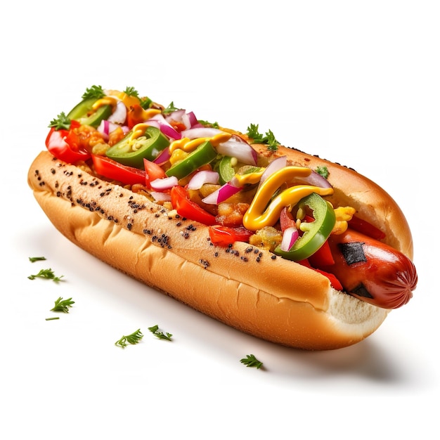 Spicy Hot Dog isolated on white background