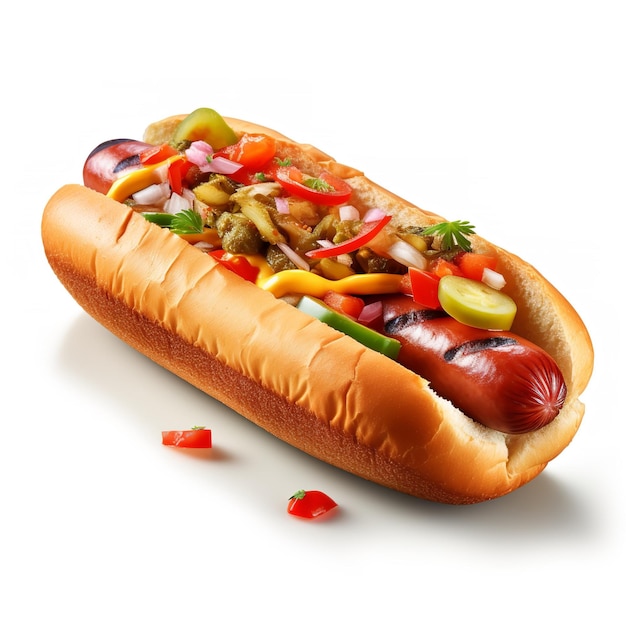 Spicy Hot Dog isolated on white background