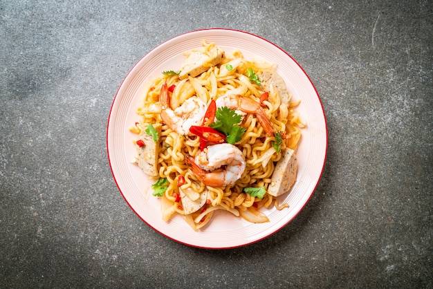 spicy instant noodles salad with shrimps - Thai food style