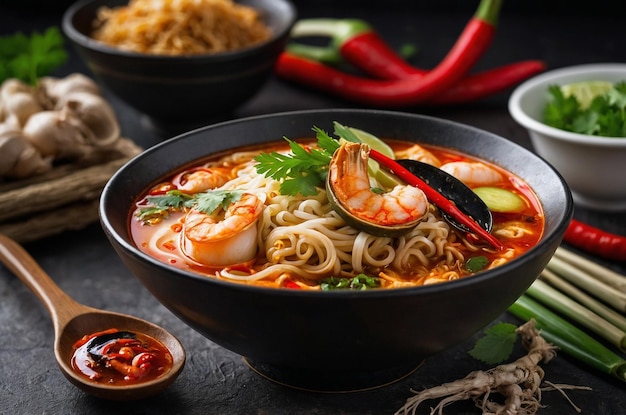 Photo spicy instant noodles thai style called tom yum