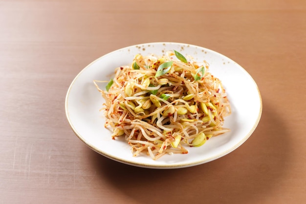 Spicy Kongnamul Muchim is a Korean soybean sprouts side dish or banchan.