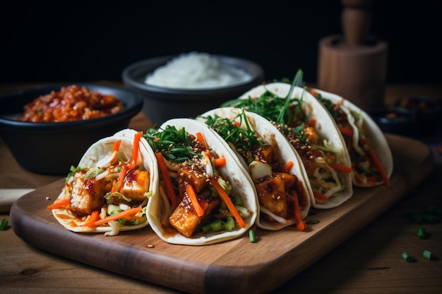 Spicy Korean BBQ Tofu Tacos with Kimchi