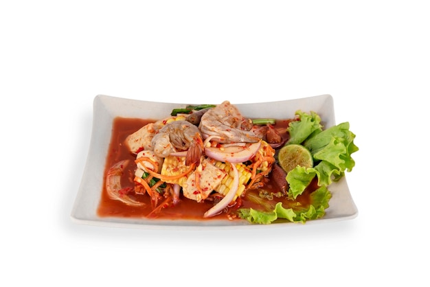 Spicy meat and seafood salad  asian style cuisine