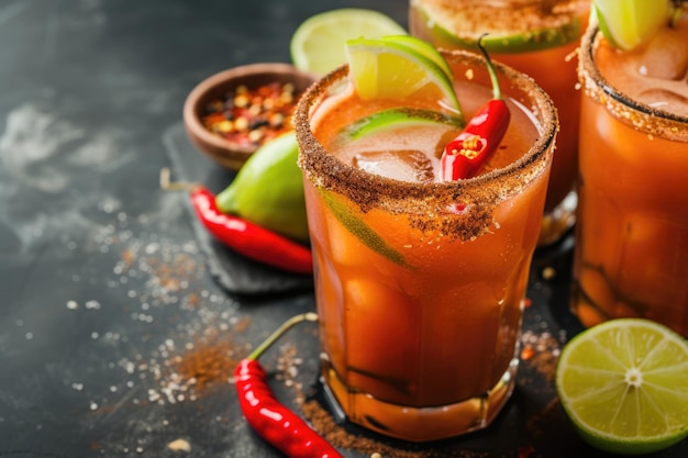 Spicy Mexican Bloody Mary cocktail garnished with lime and cilantro