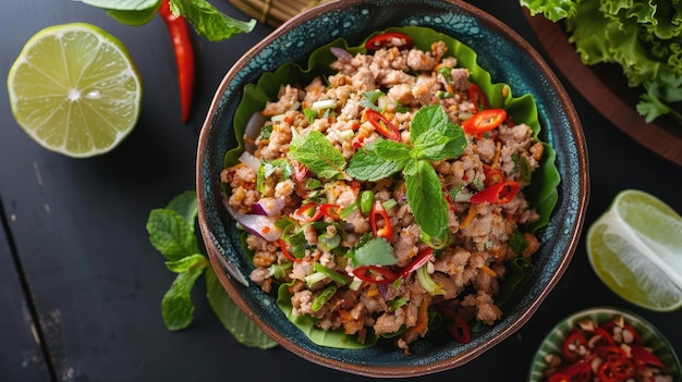 Spicy Minced Pork Salad Larb A Northeastern Thai dish with minced pork and herbs