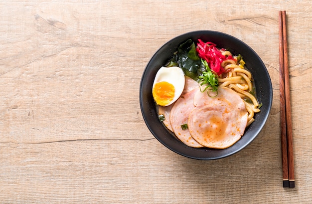 spicy miso udon ramen noodle with pork