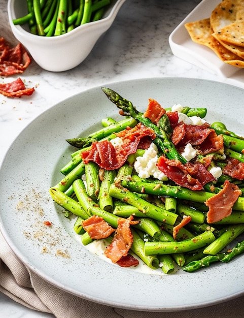 Spicy Pesto Asparagus and Ricotta Pasta with Crispy Prosciutto