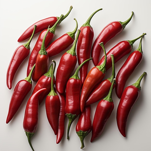 Spicy red chilies on a white background