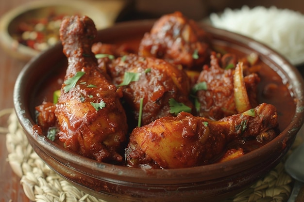 Spicy reddish chicken curry or red murgh masala or korma