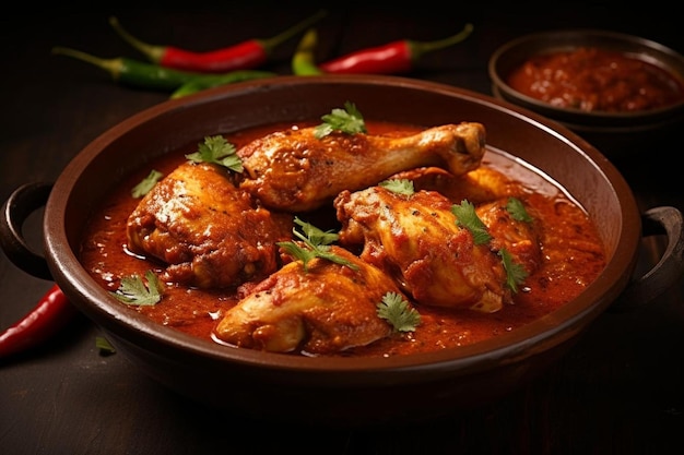 Spicy reddish chicken curry or red murgh masala or korma