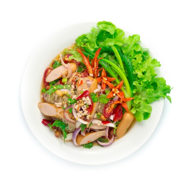 Spicy Salad Vermicelli Noodles with Pork Saucesage