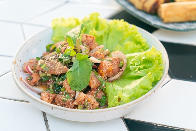 Spicy Salmon Salad or Laab Salmon - Thai food style