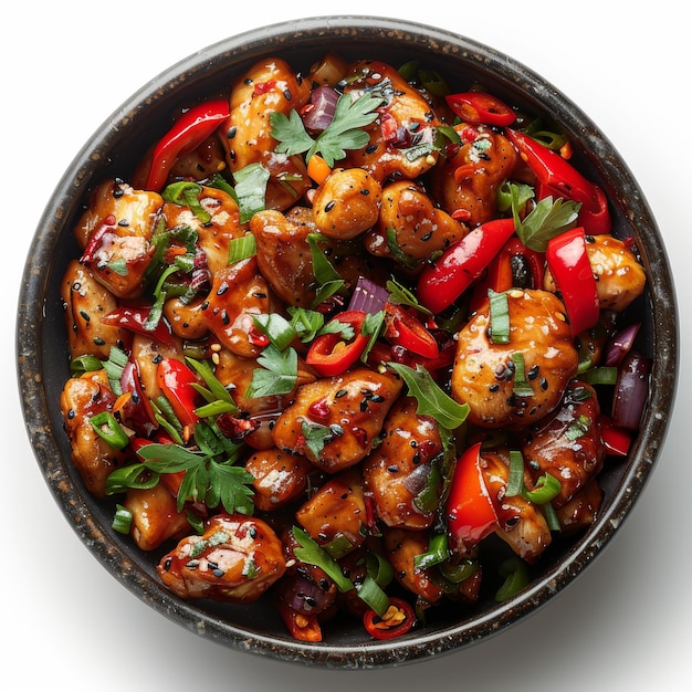 Spicy Sichuan Pepper Chicken with Red Peppers and Fresh Herbs