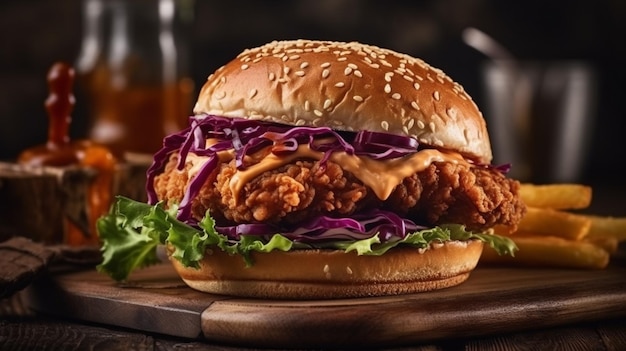 Spicy southern style fried chicken sandwich with coleslaw and pickles