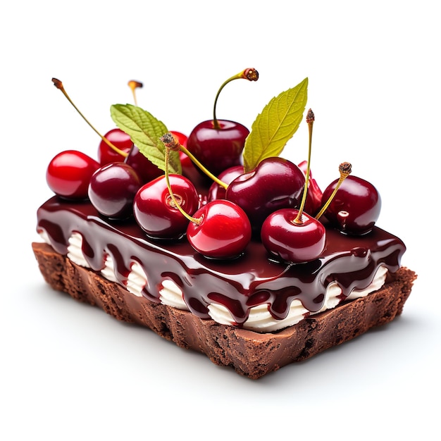 Spicy and Tasty Chocolate Cherry Tart isolated on white background