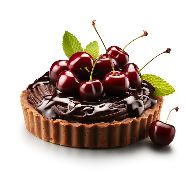 Spicy and Tasty Chocolate Cherry Tart isolated on white background