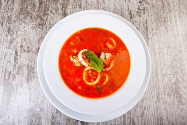 spicy tomato soup with seafood