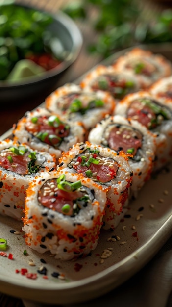 Photo spicy tuna rolls sushi