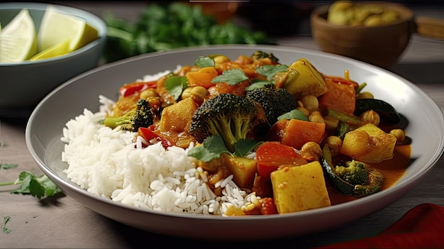 Spicy vegetable curry is a delicious and satisfying way to eat healthy and get your daily dose of vegetables Generated by AI