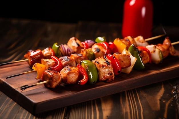 Photo spicy veggie and chicken skewers