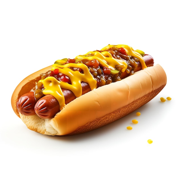 Spicy and Yummy Chili Cheese Dog isolated on white background